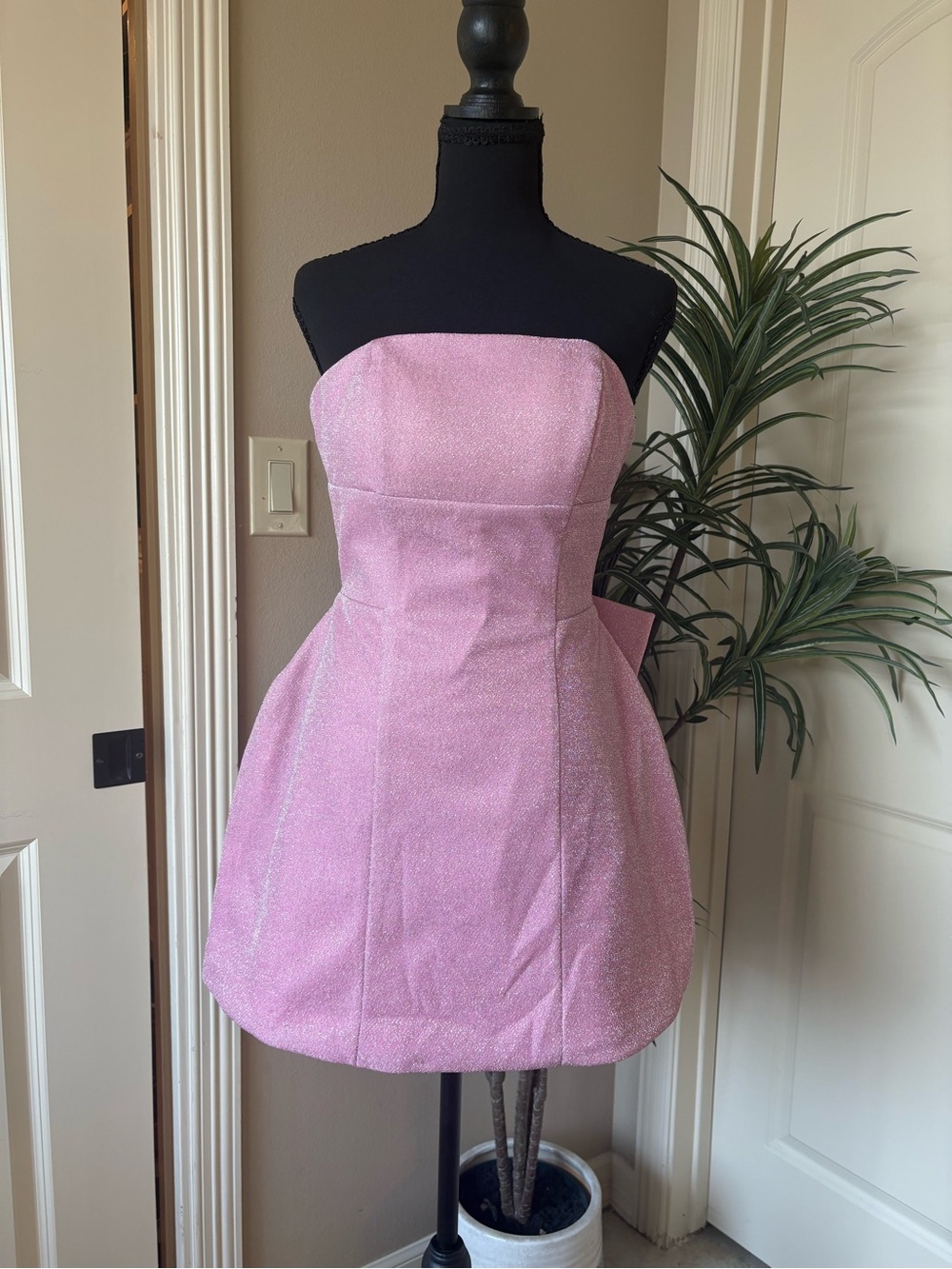 Strapless Shimmer Mini Dress in Pink